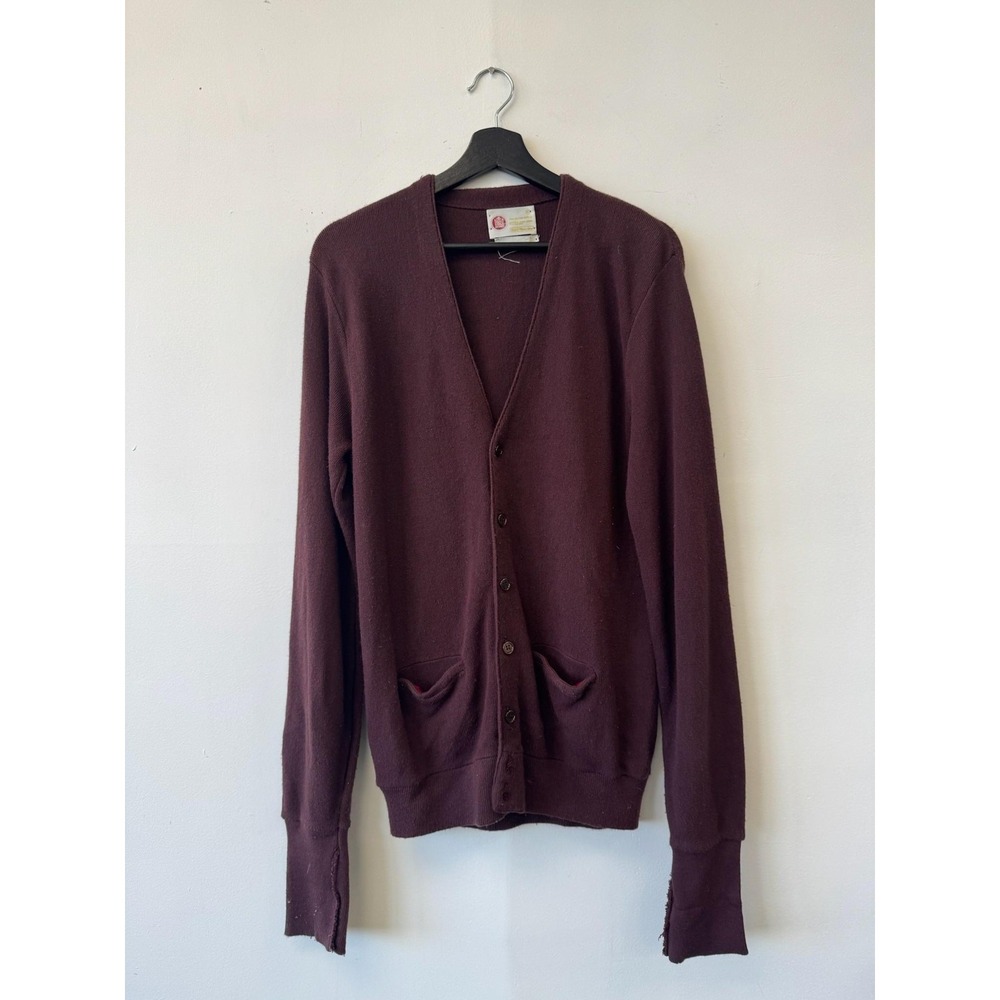 Vintage Sears Kings Road Sweater Medium Choclate Cardigan Orlon Button Front 70s